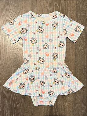 Bamboo Pastel Plaid Baby Dress Romper with Cocomelon